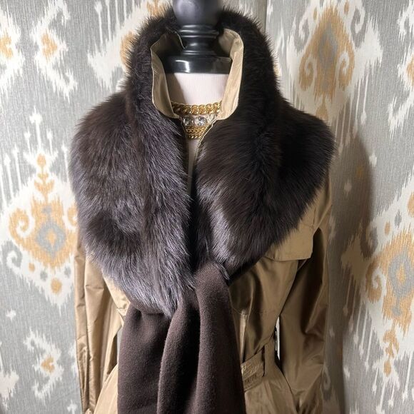 Ralph Lauren Espresso Brown Italian Shearling & Cashmere Blend Knit Scarf - Picture 16 of 16